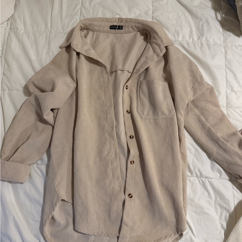 Beige Corduroy Button-Up Shirt